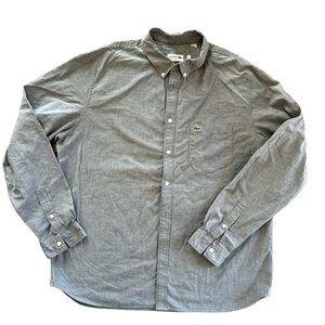 Lacoste regular fit button up long sleeve cotton shirt gray chambray men’s Sz XL